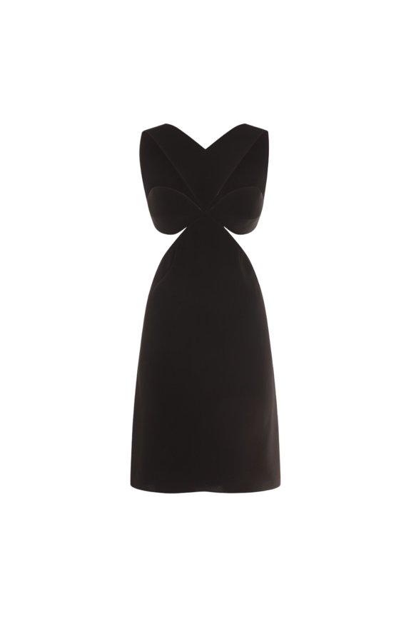 Black Midi Dress With V Neckline And Cut-Out Details (Women's)