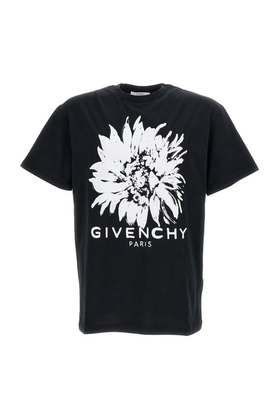 Contrast Floral Print Cotton T-Shirt With Ribbed Collar (Men's)