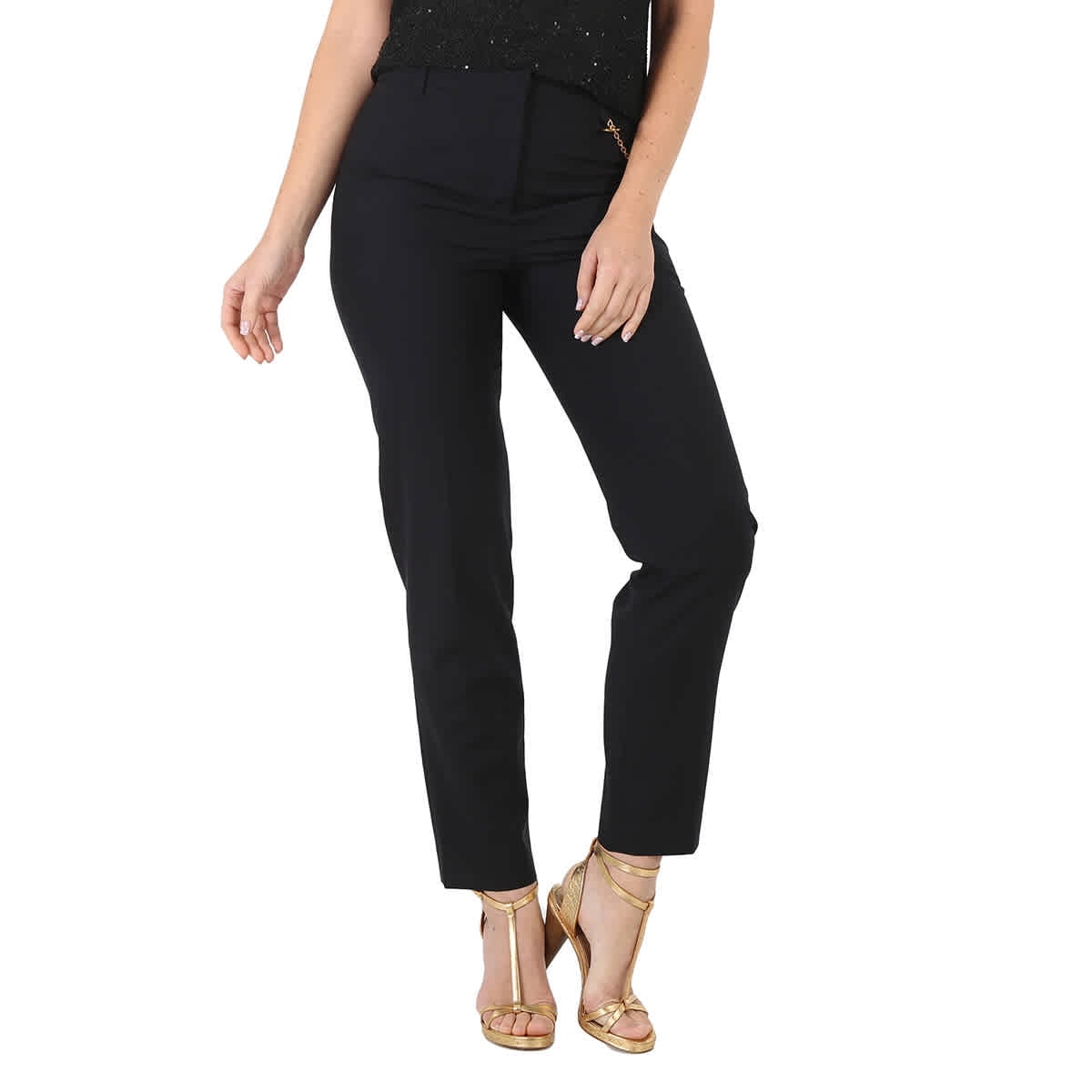 Givenchy Ladies Black Wool Cigarette Chain Trousers, Brand Size 36