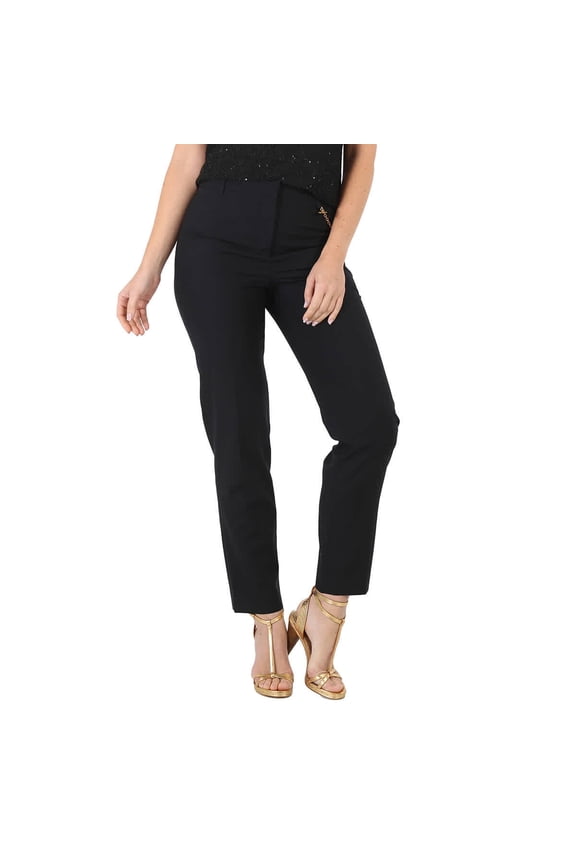 Ladies Black Wool Cigarette Chain Trousers, Brand Size 34 (US Size 0)