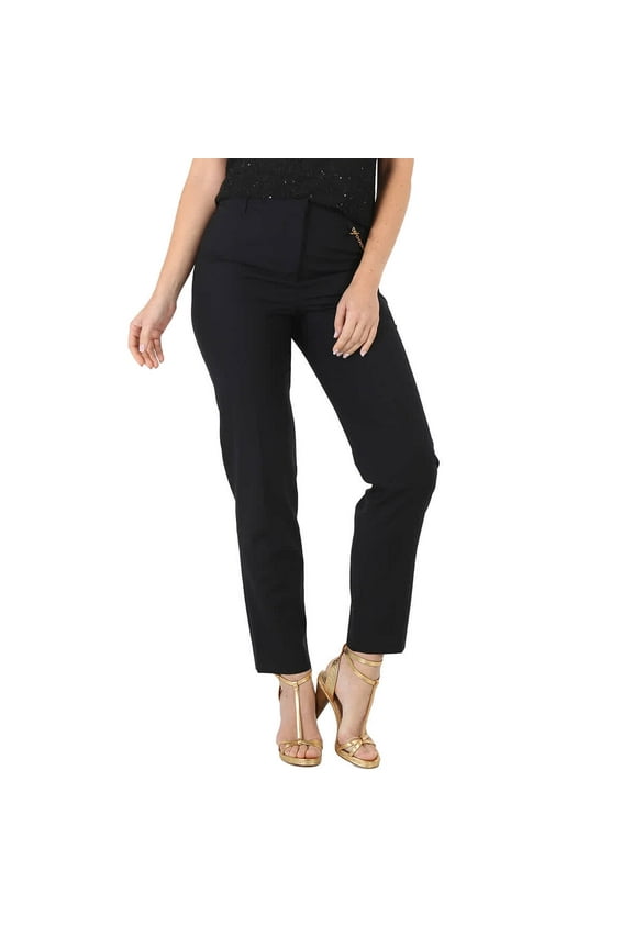 Ladies Black Wool Cigarette Chain Trousers, Brand Size 36 (US Size 2)