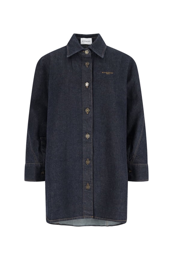 Logo Denim Shirt, Blue, Classic Collar, Button Closure (Women's)