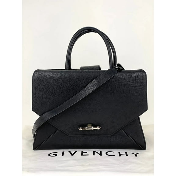 Givenchy Obsedia Medium Flap Black Pebbled Calfskin Satchel Hand Bag