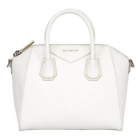 Givenchy Small Antigona Sugar Goatskin Leather Satchel Bag, White & SIlver Hardware