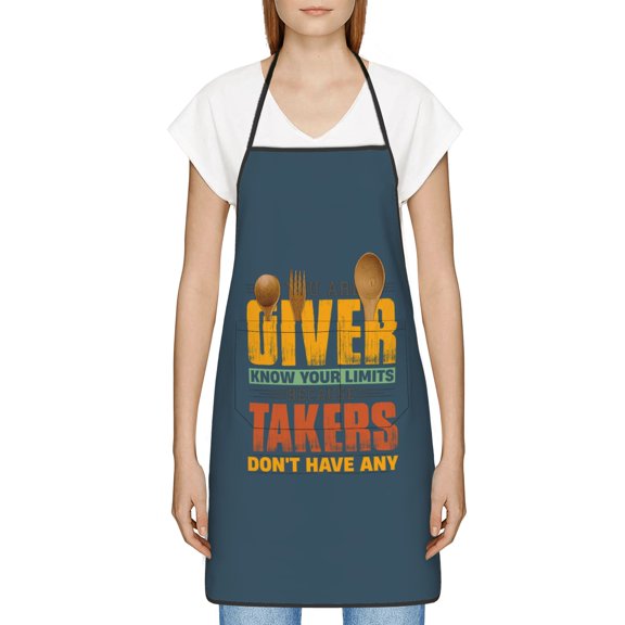 Giver Know Limits Takers Dont Have Any Apron, Inspirational Gifts for Men Women, Funny Apron, Chef Bib with Pockets, Waterproof Work Apron for BBQ Kitchen Crafting Gardening