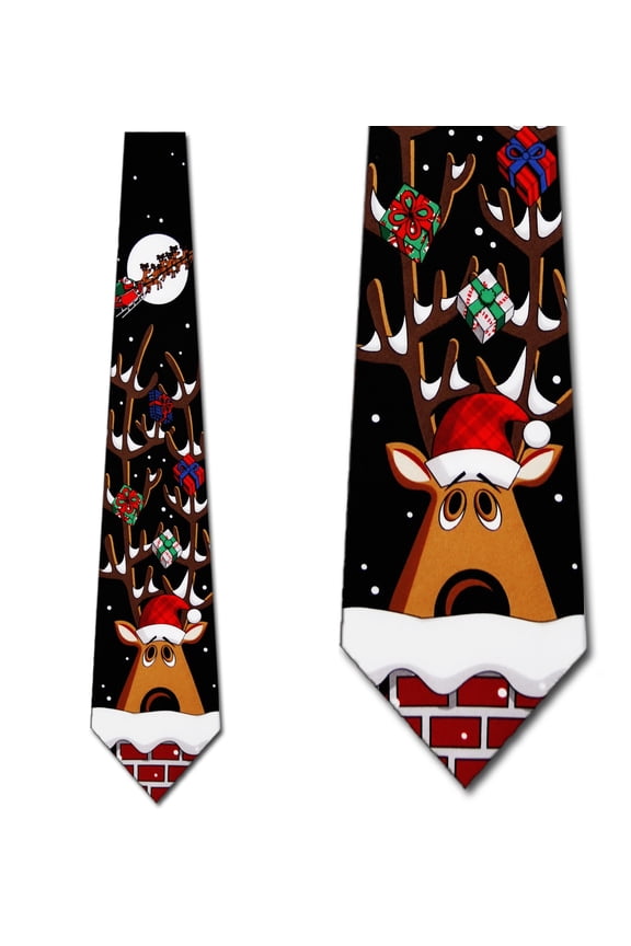 Giver the Reindeer (Black) Necktie Mens Tie
