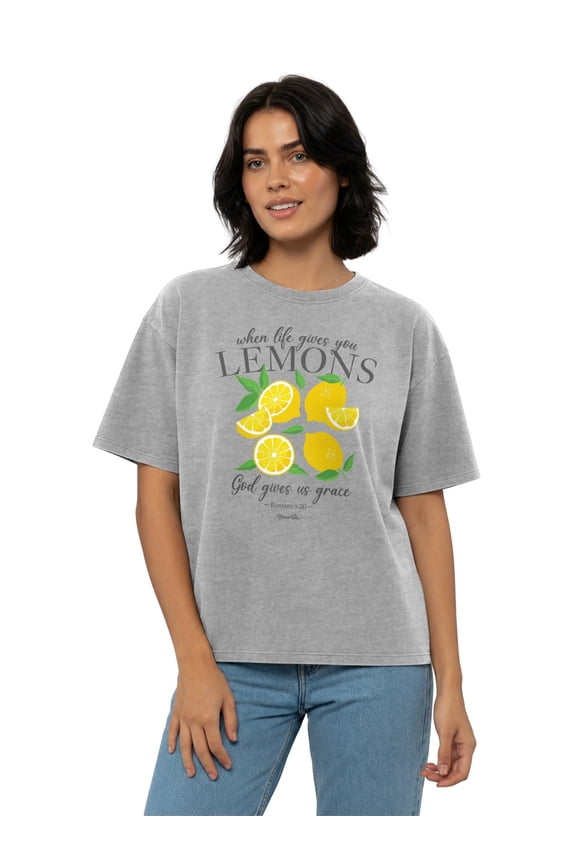 Womens Short Sleeve T-Shirt Lemons, Light Grey Heather, XL