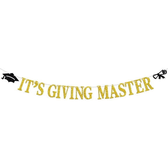 It's Giving Master Banner, Congrats Master/Happy Master's Degree, 2026 College Universary Graduation Party Decorations Supplies for Men Women, Gold Glitter