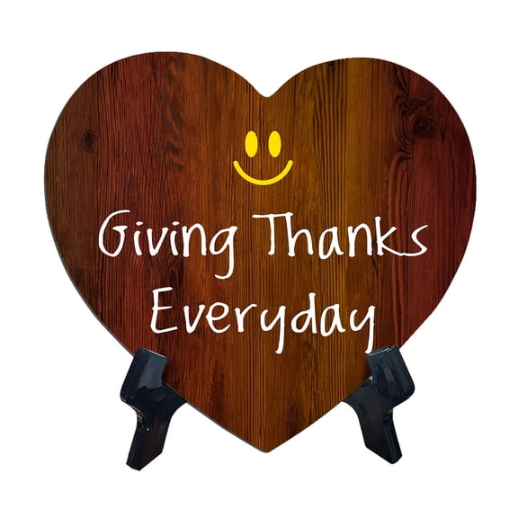 Giving Thanks Everyday Heart Table Sign with Acrylic Stand (6x5") | Religious Home Decor