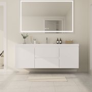 Giving Tree 60" Floating Bathroom Vanity with Sink, Wall-Mounted Storage Cabinet with Solid Surface Top Basin and Soft Close Drawers Fully Assembled, Glossy White