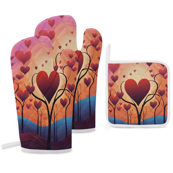 The Giving Tree Oven Mitts And Pot Holders Sets of 4 Oven Gloves Set Potholders for Kitchen Cooking Baking Grilling Anti Scald Hot Pads And Heat Resistant