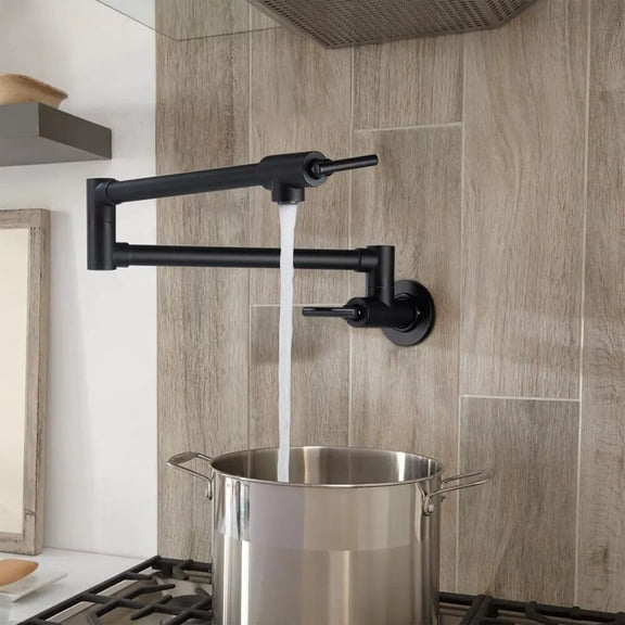 Giving Tree Wall-Mount Matte Black Pot Filler Kitchen Faucet Double-Handle