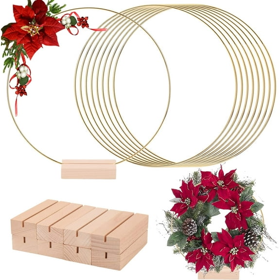 Gixusil 10Pcs 10 inch Metal Floral Hoop Centerpiece Table Decorations, Gold Wreath Macrame Hoop Rings with 10Pcs Place Card Holders for Craft Wedding Table Decor Christmas Decoration (Gold)