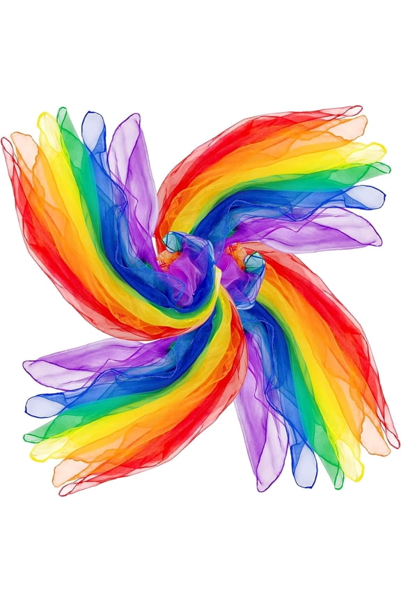 24 Pcs Scarves for Kids Play Juggling Scarves Dance Scarves Play Scarves Trick Silk Scarves Movement Scarves Rhythm Scarves Rainbow Scarf Colorful Scarves for Music, 24 x 24 inch6 Color