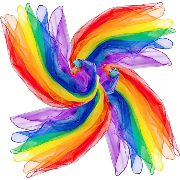 Gixusil 24 Pcs Scarves for Kids Play Juggling Scarves Dance Scarves Play Scarves Trick Silk Scarves Movement Scarves Rhythm Scarves Rainbow Scarf Colorful Scarves for Music, 24 x 24 inch6 Color