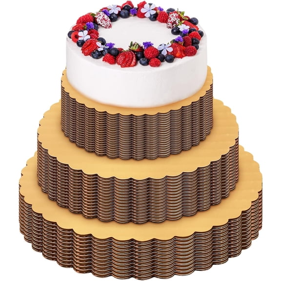 Gixusil 30 Packs 6 / 8 / 10 inch Gold Cakeboard Rounds Cake Circles Base Boards Disposable Cake Plates, Coated Corrugated Cake Tray Scalloped Base Sturdy Cardboard Plate for Cake Decor Party Supplies