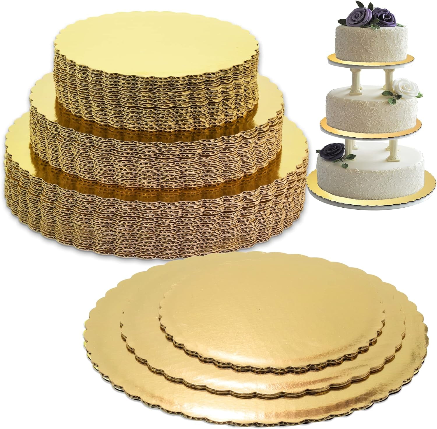 Gixusil 30 Packs 6/8/10 inch Gold Round Cake Boards Set