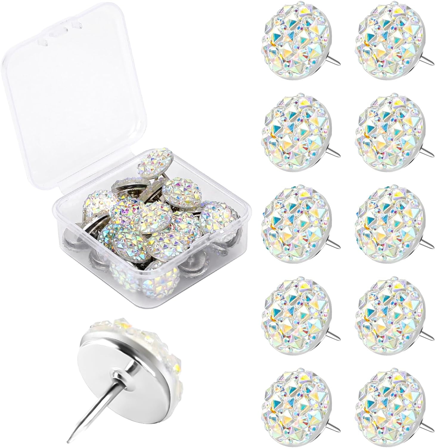 Gixusil 30Pcs Shiny Diamond Pushpin, Clear Decorative Push Pins, Cute