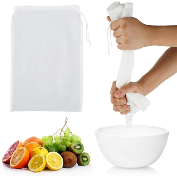Gixusil 4 Pcs Nylon Nut Milk Bag 12×8 Inches Fine Mesh Cheese Cloth Multiple Usage Reusable Food Strainer Professional Cold Brew Filter for Straining Fruit Juice Coffee Tofu Greek Yogurt Tea，White