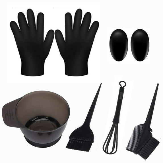 Gixusil 6Pcs Hair Dye Coloring Kit, Hair Tinting Bowl, Dye Brush, Ear Cover, Gloves for Hair Tint Dying Coloring Applicator,Black