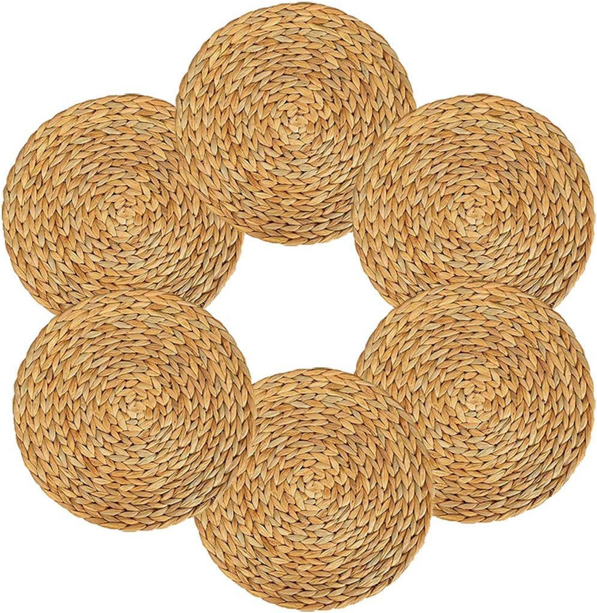 Gixusil 8 Pcs Woven Placemats,9.8 inches Round Plate Chargers Natural Wicker Placemats Water Hyacinth Straw Braided Tablemats Rattan Tablemats Rustic Weave Placemats for Dining Table