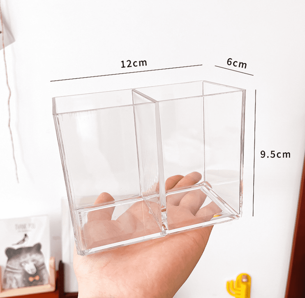 Gixusil Acrylic Pen Holder 2 Compartments, Makeup Brush Holder Cup