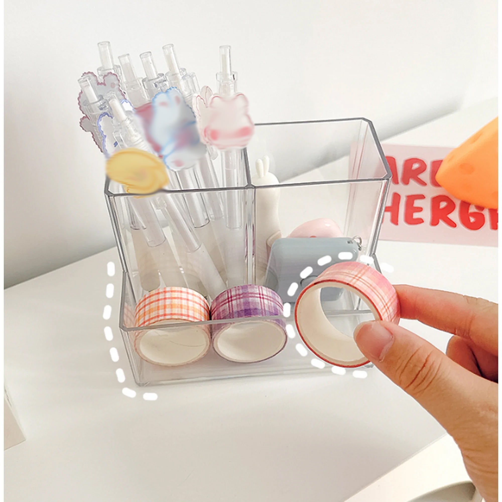 Sticky Note Compartment Gixusil Acrylic Pen Holder, Clear Makeup Brush Holder, Pencil Holder ...