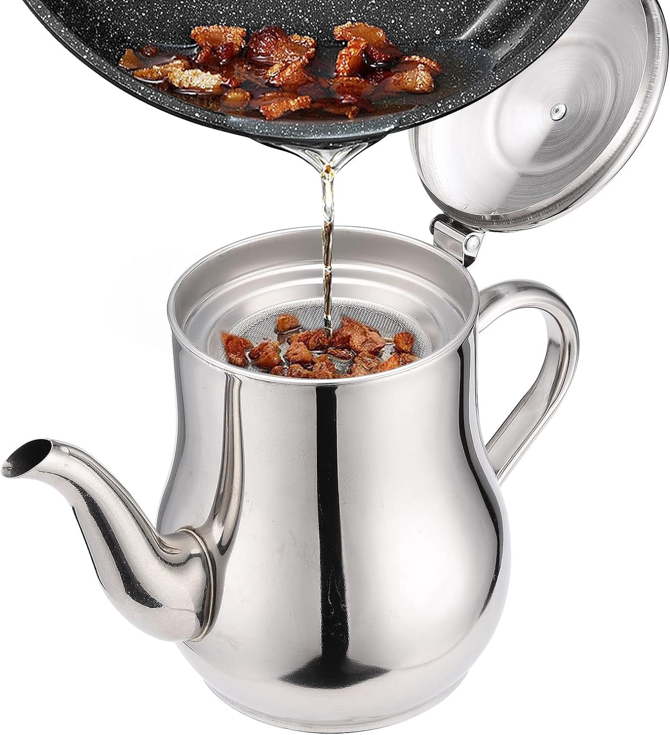 Gixusil Oil Strainer Pot Grease Can 18 oz/0.5 L,Silver Stainless Steel ...