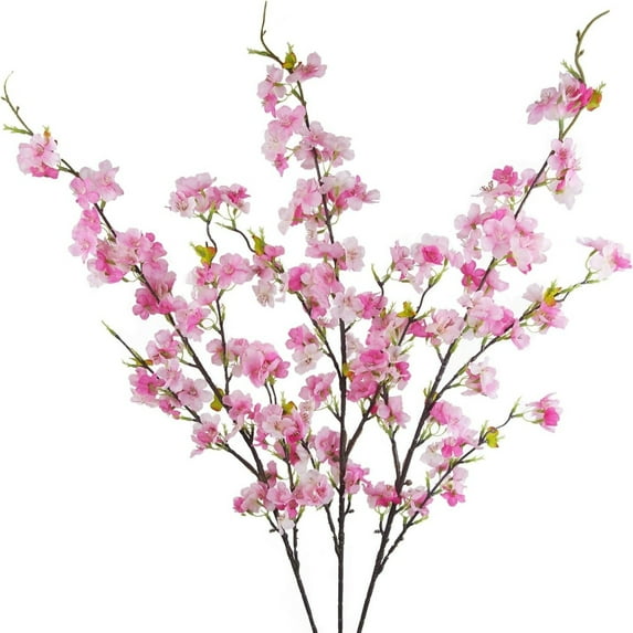 Giyblacko 3 Pcs Artificial Cherry Flower Silk Peach Flowers Bulk Flowers With Leaves Cherry Branches Vase Arrangements For Spring Wedding Indoor Outdoor DIY Party Decor