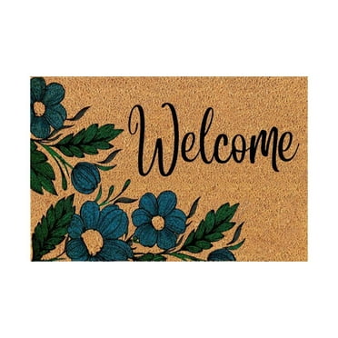 Giyblacko Area Rug Door Mats Small blue flowers and green leaves welcome brown floor mats in spring and summer