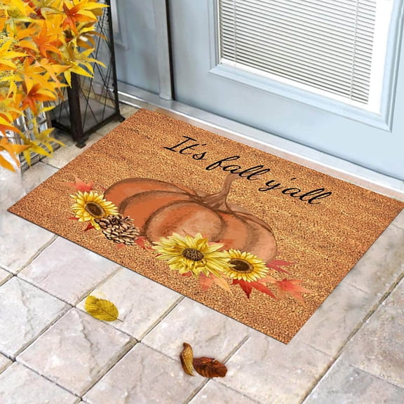 Giyblacko Carpet Fall Thanksgiving Decorative Door Mat Farmhouse Happy Fall Yall Doormat Autumn Buffalo Plaid Doormats Non Slip Fall Indoor Floor Mat Low Profile Entryway Rug For Autumn Holiday Mat