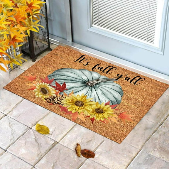 Giyblacko Carpet Fall Thanksgiving Decorative Door Mat Farmhouse Happy Fall Yall Doormat Autumn Buffalo Plaid Doormats Non Slip Fall Indoor Floor Mat Low Profile Entryway Rug For Autumn Holiday Mat