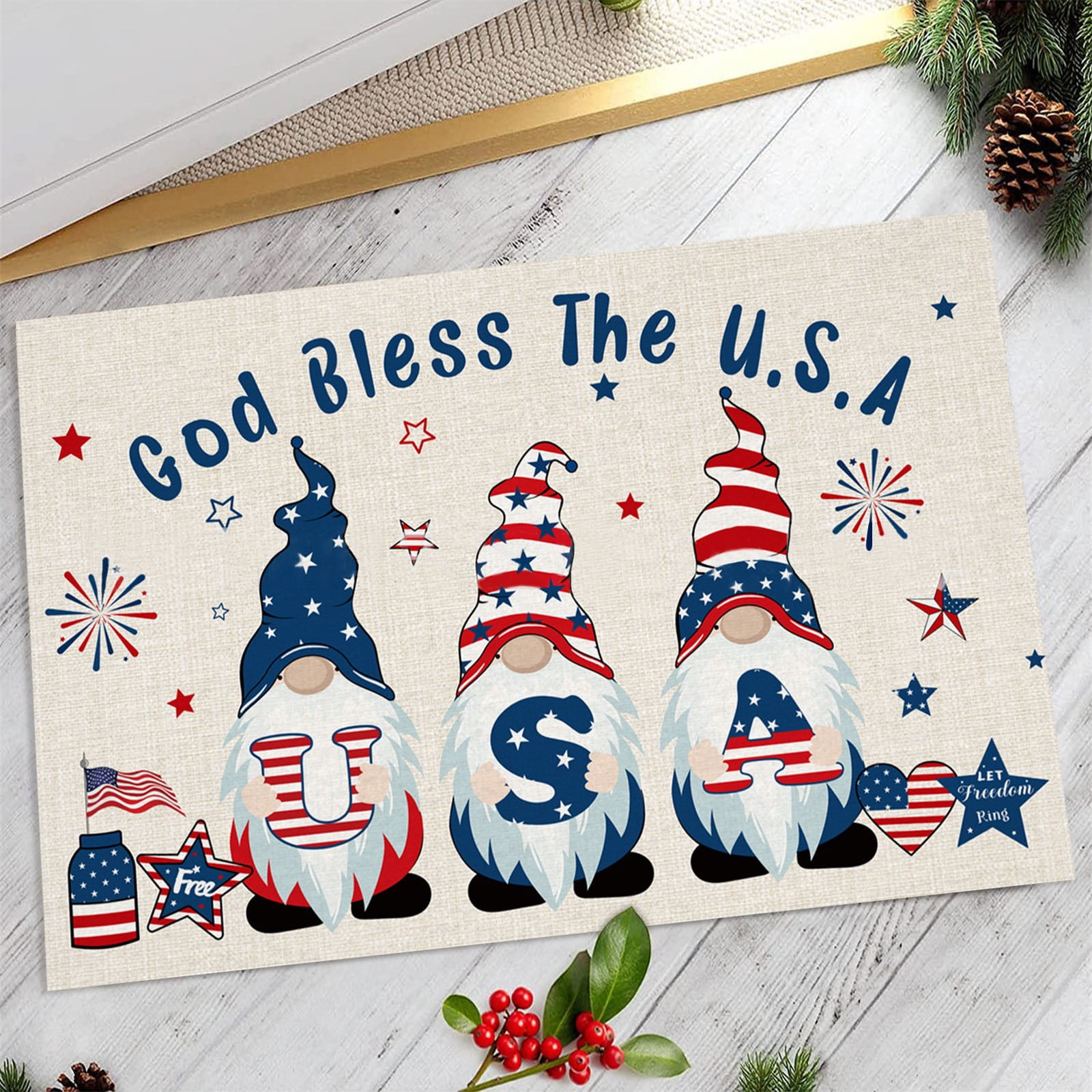 Giyblacko CarpetIndependence Day Doormat Rustic American Patriotic