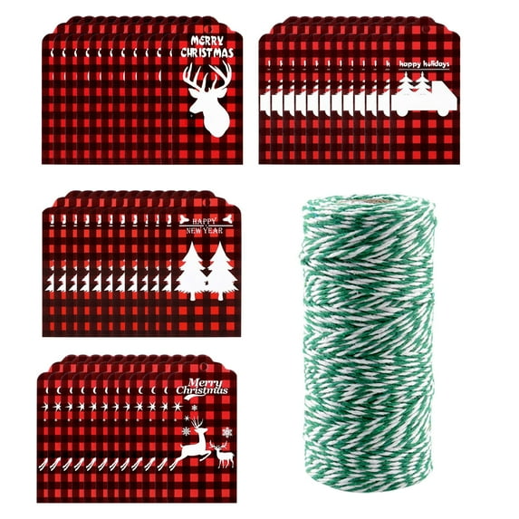 Giyblacko Christmas Gift Wrapping Paper Label With Rope, Kraft Paper Gift Label, Christmas Package With Rope, Christmas Gift Label