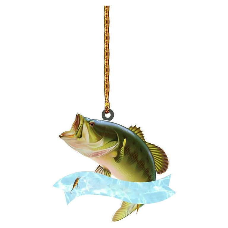 Christmas Decorations Personalized Green Bass Fish Largemouth Flat 2D Christmas Ornaments Tree Decorations Rear View Mirror Accessories Mini Christmas