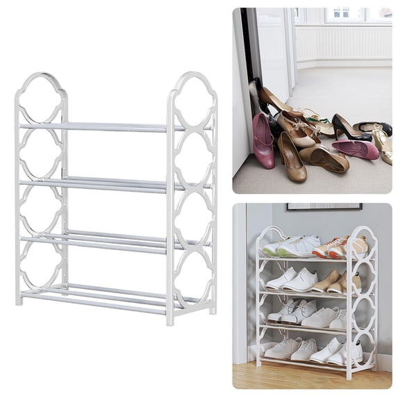 Giyblacko Clearance 4 Tier Stainless Steel Shoe Rack Easy To Install And Space Saving Shoes Organizer Standing Shoes Rack With Sturdy Frame Shoe Rack For Closet Entryway Bedroom Floor Outdoor