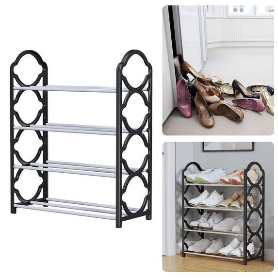 Giyblacko Clearance 4 Tier Stainless Steel Shoe Rack Easy To Install And Space Saving Shoes Organizer Standing Shoes Rack With Sturdy Frame Shoe Rack For Closet Entryway Bedroom Floor Outdoor