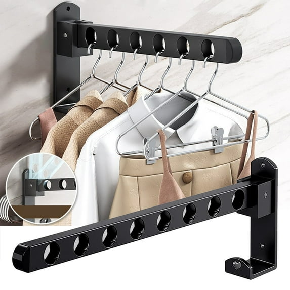 Giyblacko Storage Shelf Creative Stacked Clothes Hanger Wall Mounted Wall Without Punching Retractable Clothes Hanger With Foldable Pole Bathroom And Balcony Clothes Hanger