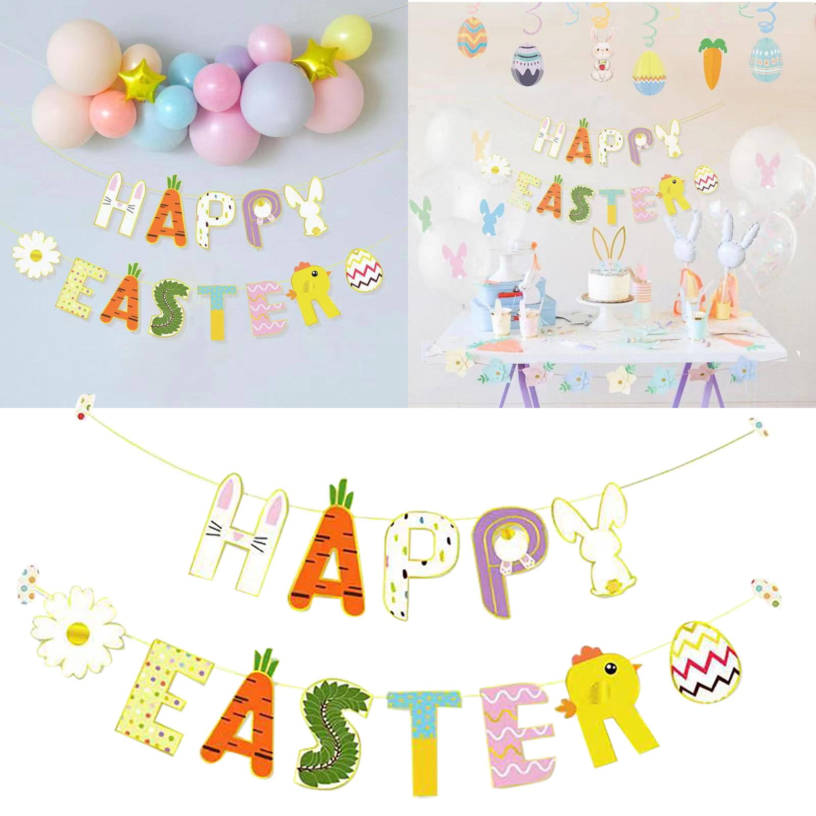 Giyblacko Event & PartyHappy Easter Banner & Colorful Bunny Easter Egg ...