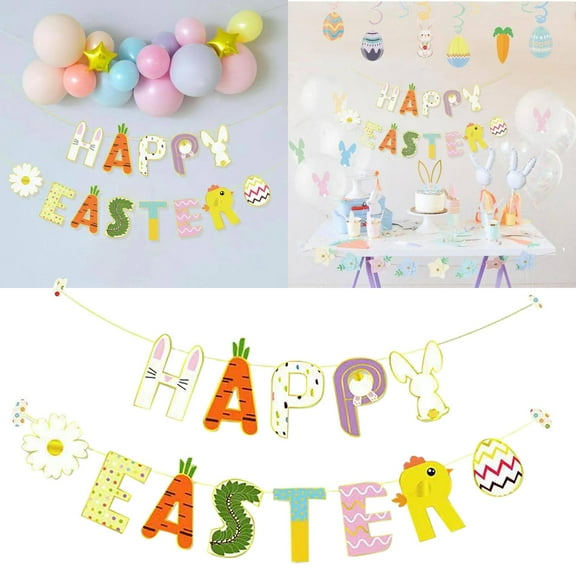 Giyblacko Event & PartyHappy Easter Banner & Colorful Bunny Easter Egg Banner Happy Easter Wreath Banner Spring Easter Bunny Party Fireplace Mantle Decoration Supplies