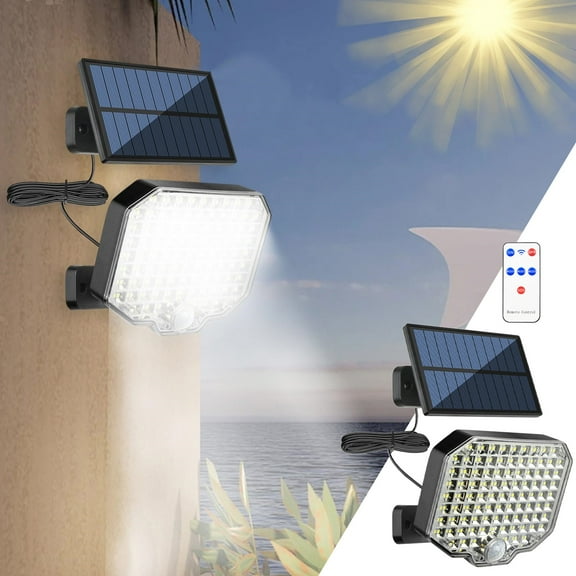 Giyblacko Garden Lamps Solar Wall Light Outdoor With Remote Control 16.4ft Cord Separate Solar Panel Solar LED Light Rainproof With 3 Modes For Patio Ceiling Porch Cabin Roof Tree Doorway