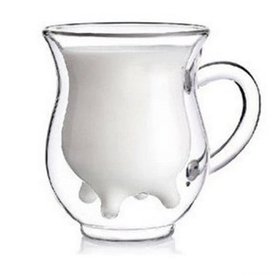 Giyblacko Glass Coffee Cups With Lidsand Straw COW Udder shape double walled clear glass milk coffee tea mug cup handle