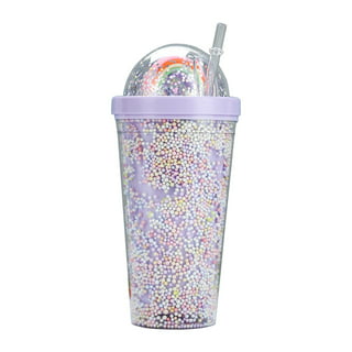 Bandesun All Glass Iced Coffee Cup With Lids and Straws，24 OZ Rainbow