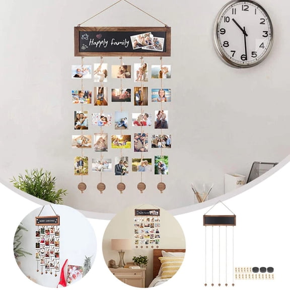 Giyblacko HangsPhoto Frame Collag E Photo Hanging Display Panel Wooden Antique Frame For Wall Decor And Dorm Room Decoration With Chalkboard And 30 Clips