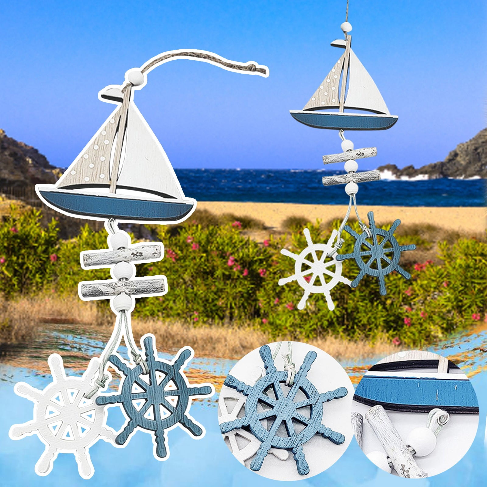 Giyblacko HangsWooden Wood Theme Ornament Nautical Hanging Decorations ...