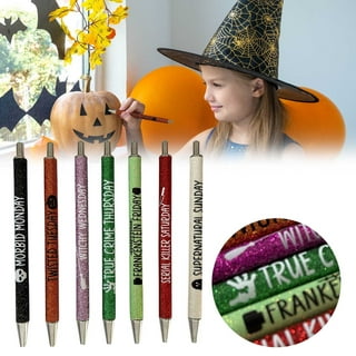 7PCS Funny Pens, Halloween Weekday Glitter Pen Set,Days of the Week Pens