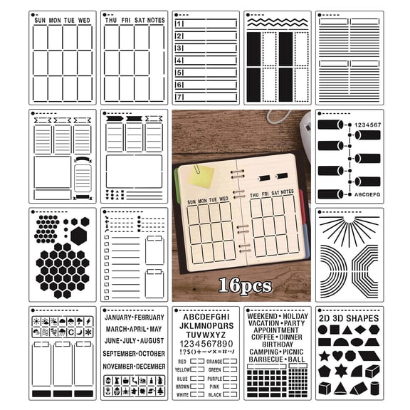 Giyblacko School Supplies DIY and hand Set Journal-16 Stencil hollow for template account Planner Dotted Home DIY