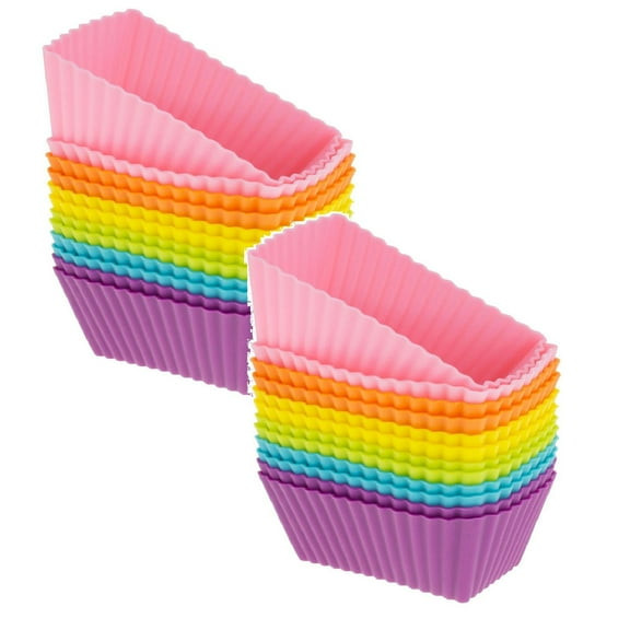 Giyblacko Silicone Mini Reusable Muffin Baking Cup Small Cupcake Holders Random Color Liners Pastry Dessert (24 Pack, Rectangle)