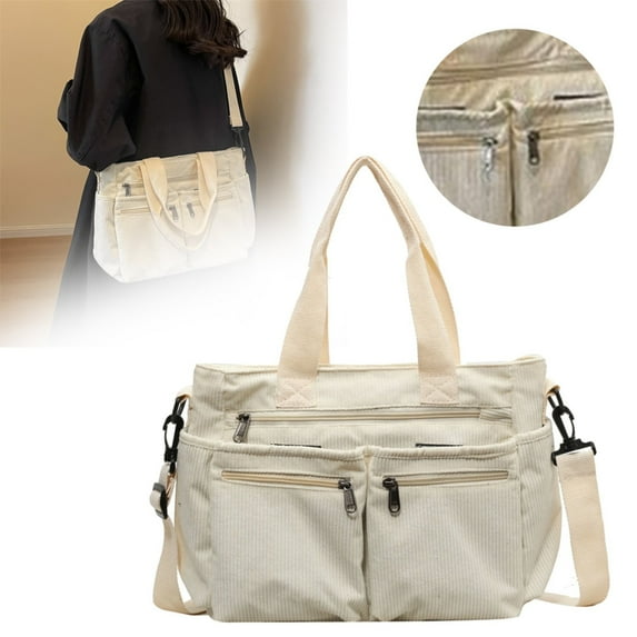 Giyblacko Solid Color Corduroy Tote Bag Large Capacity Crossbody Bag Vintage Casual Shoulder Bag Messenger Handbag For Woman
