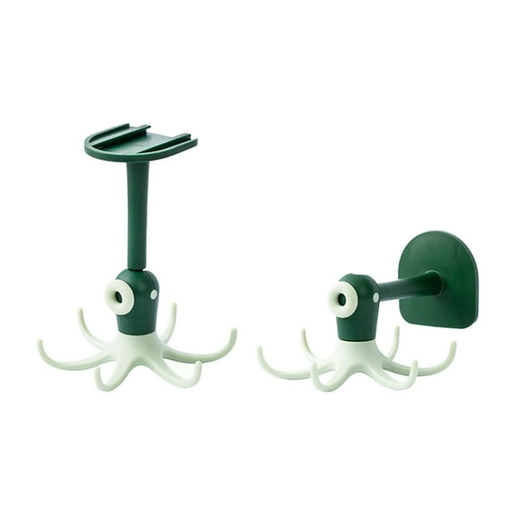 Giyblacko Sticky Hooks For Hanging 2PC Kitchen Utensil Hanger With 6 Hooks Shaped Under Cabinet Utensil Holder 360 Rotatable Kitchen Hooks Spoon Spatula Sponge Rack Space Saving Wall Hooks